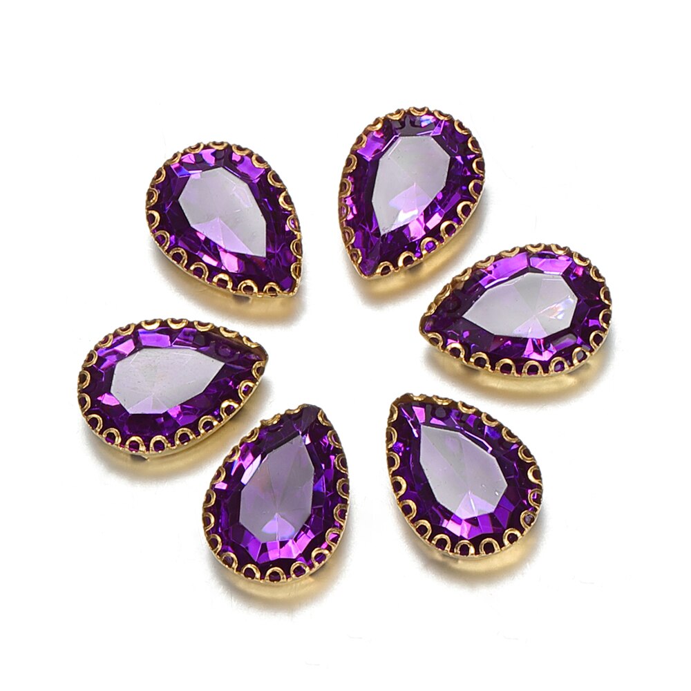 50 pçs 14x19mm gota forma cristal strass cabochon contas bezel remendo para diy jóias fazendo acessório artesanato artesanal material: Purple