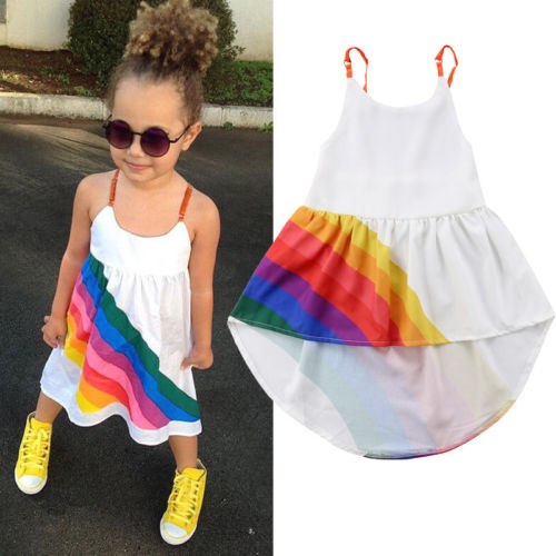 Newborn Infant Baby Girls Princess Rainbow Strap Formal Pageant Wedding Dresses