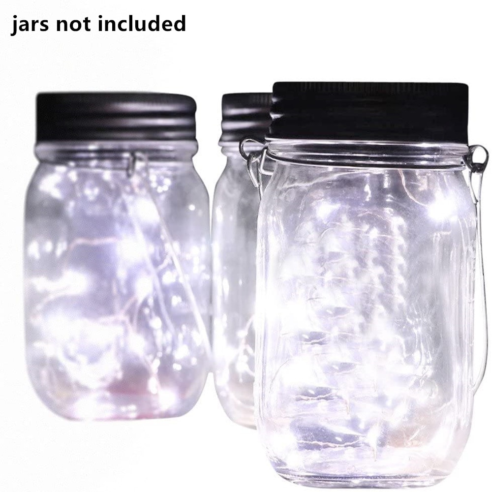 3Pcs Solar Powered Mason Jar Lights 20 Bulbs Warm White Jar Hanging Light Solar Fairy Firefly light Lids Fit for Wide Mouth Jars