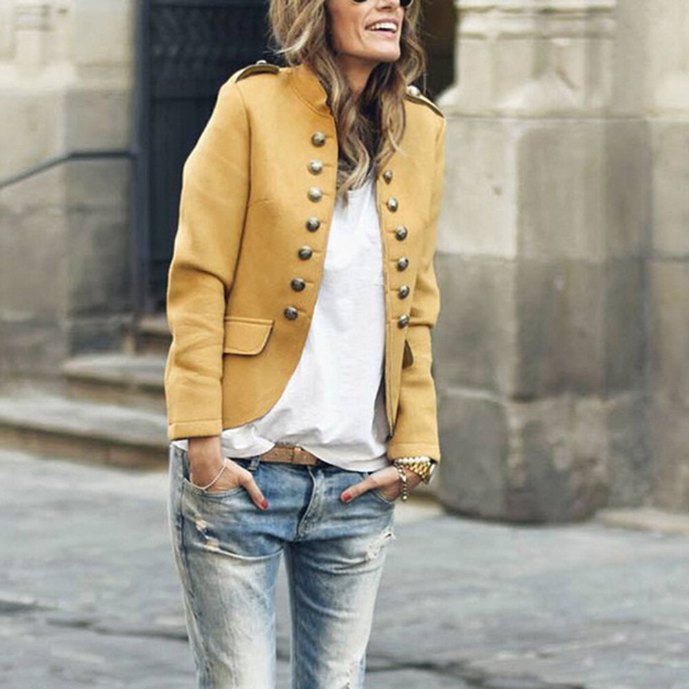 Femmes dame à manches longues boutons couleur unie costume manteau pour automne hiver fête veste fermer spectacle sollicitude tout-match vêtements t-shirt