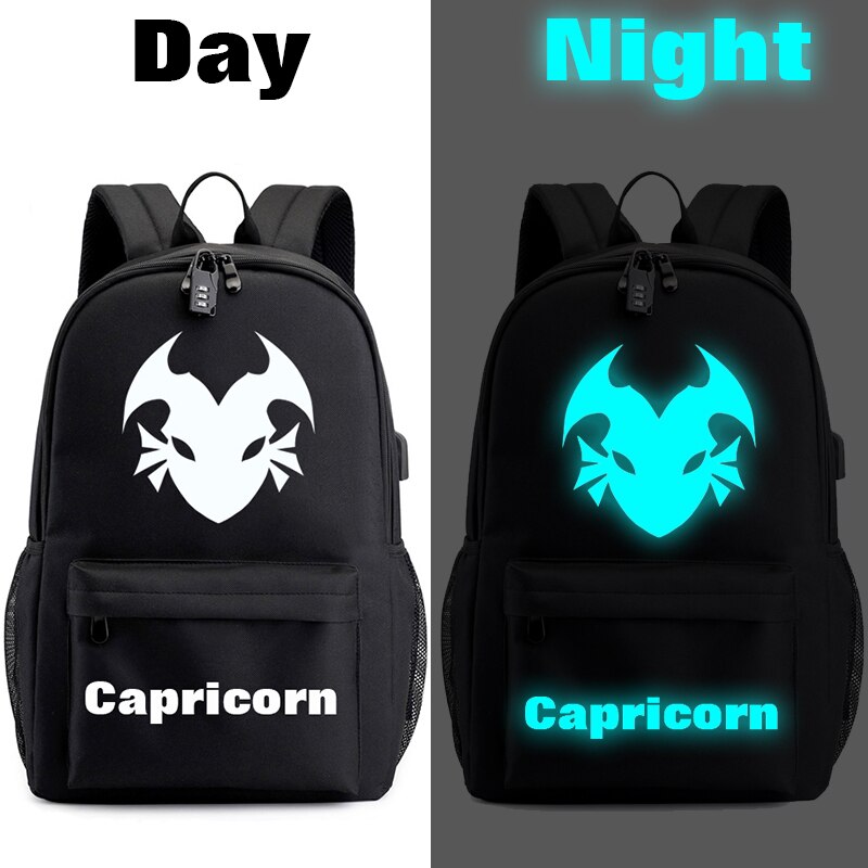 Lumineux 12 zodiaque cartable Leo vierge Taurus Gemini scorpion sac à dos 12 Constellations garçons et filles sac à dos pour enfants: Capricorn