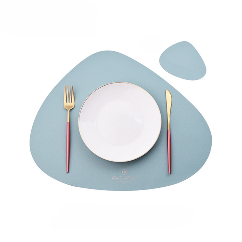 Inyahome Juego de 2 manteles individuales de piel sintética y posavasos para mesa de comedor, impermeables, lavables, manteles para mesa de cocina y cena: Borgoña
