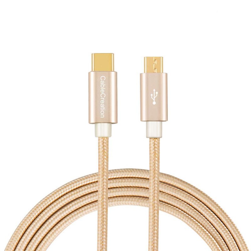 USB C naar Micro USB Kabel, Opgerolde USB Type C naar Micro B OTG Kabel, compatibel Pixel XL 2, Type C &amp; Micro-B Apparaten,: 4ft-Gold