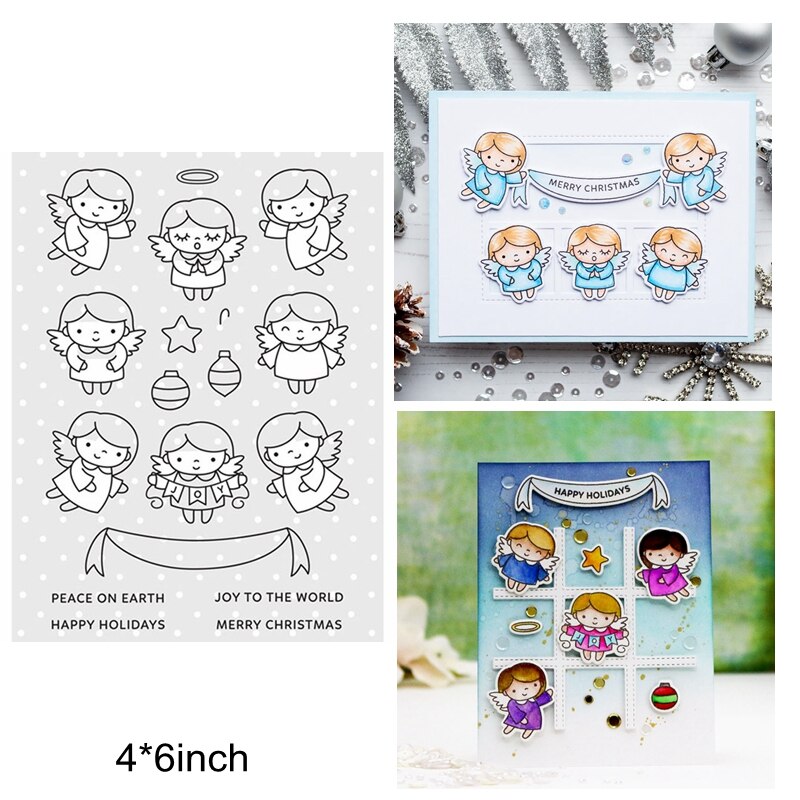 Sellos de silicona transparente para niños y niñas, bonitos animales mezclados, pastel de feliz cumpleaños, abeja, Ángel, unicornio, sello transparente, fabricación de tarjetas artesanales: 7