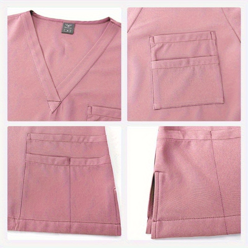 Conjunto de dos piezas de uniforme de enfermera neutro y uniforme de hospital con cepillo de mano para enfermeras, médicos y personal de enfermería