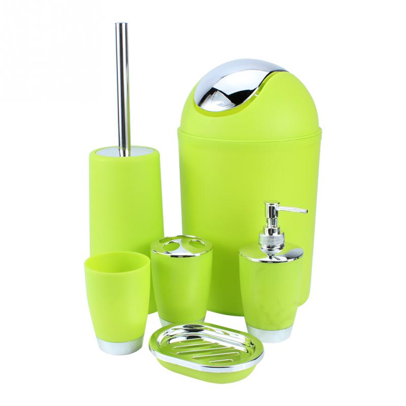 6Pcs Bathroom Accessory Set Bin Soap Dish Dispenser Toothbrush Holder Green Toilet Brush Waste Bins Bathroom Accessories