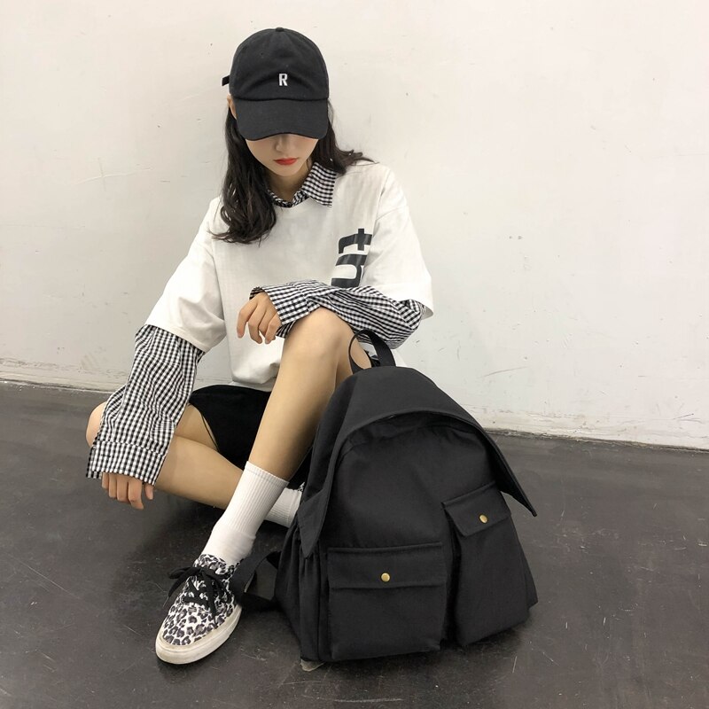 HOCODO sac d'école de grande capacité pour les adolescentes imperméable en Nylon femmes sac à dos solide couleur livre sac voyage sacs à bandoulière