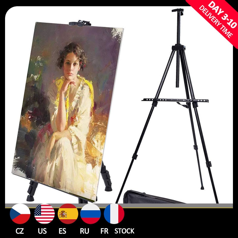 Caballete de metal ajustable para cuadros de pintura, soporte de lienzos de dibujo portátil en forma de trípode, en aleación de aluminio de , fuerte y duradero, adecuado para acomodar paneles