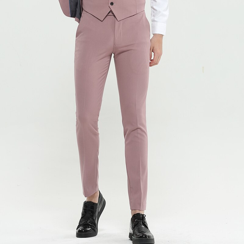 N&b herre kjole bukser slim fit herre pink kjole bukser formelle business bukser mandlige ankellange bukser klassiske jakkesæt bukser  xk11