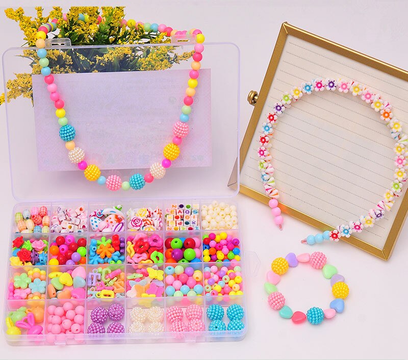 24 Raster Kinderen Diy Handgemaakte Kralen Speelgoed Met Accessoire Set Creatieve Meisje Ketting Armband Om Kinderen De beste Cadeau