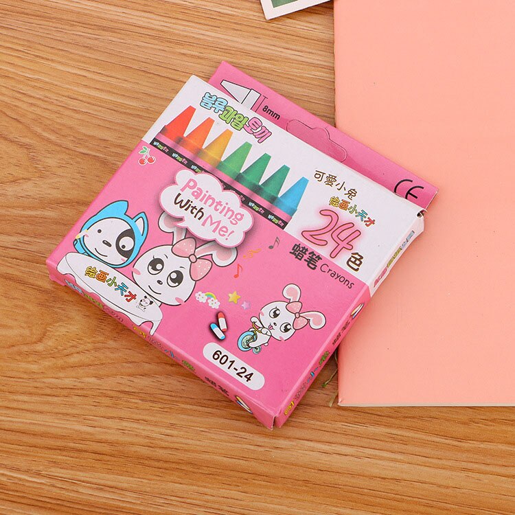 Juego de crayones de colores Kawai 8/12/24 para niños, grafiti, dibujo de bocetos, papelería coreana, suministros escolares de oficina: 24 color pink pack