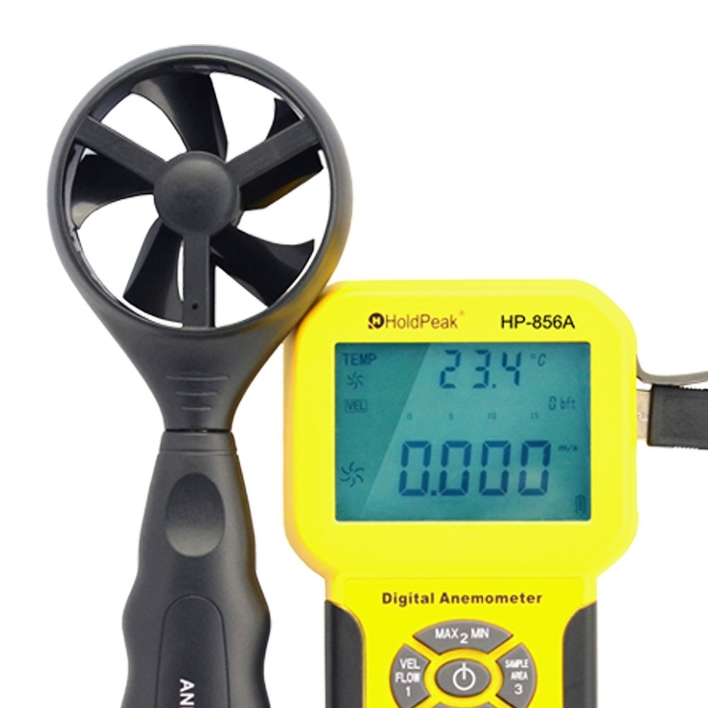 HoldPeak – anémomètre numérique HP-856A, vitesse du vent, Volume de l'air, USB, portatif, avec enregistreur de données et étui de transport