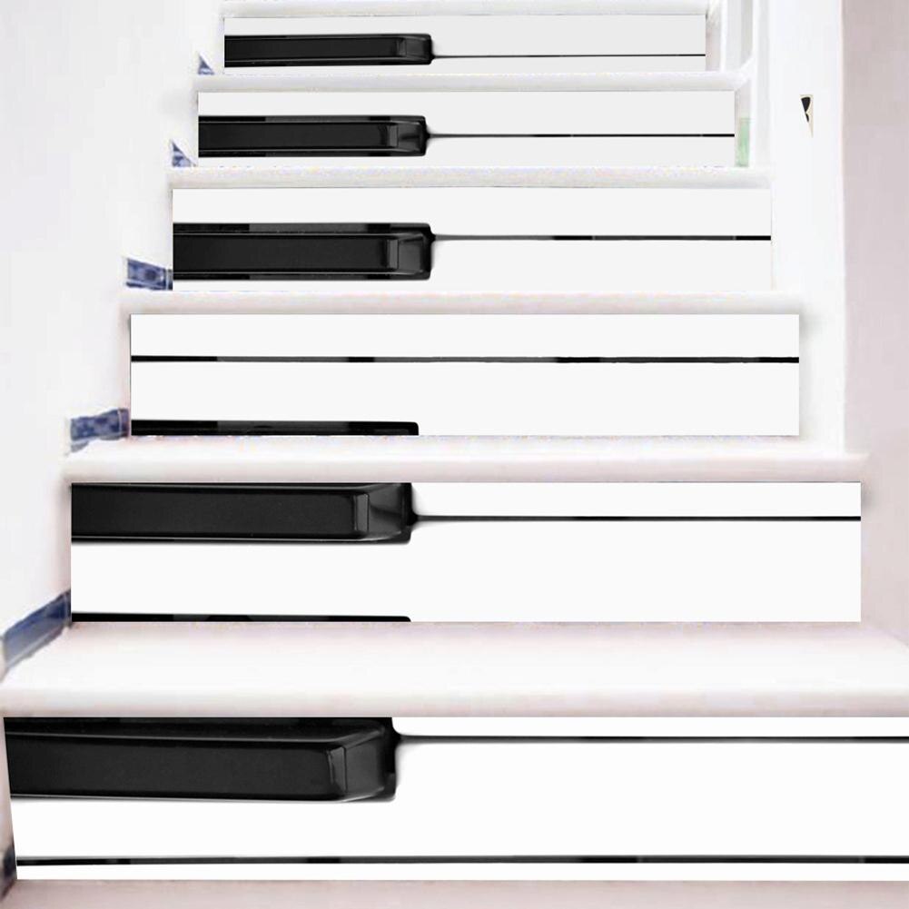 6Pcs 3D Wit Black Piano Zelfklevende Muzikant Trap Riser Stickers Decal