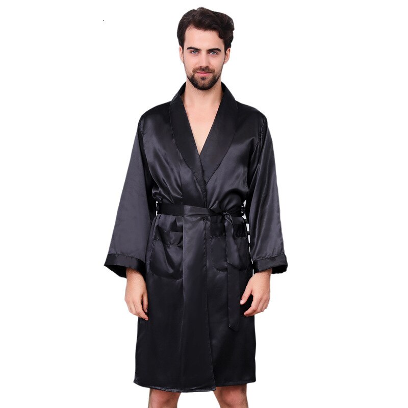 Nattøy til menn silke sateng pyjamas kappe fast langermet badekåpe herre badekåpe nattøy herre hjemmeklær pluss størrelse 4xl 5xl