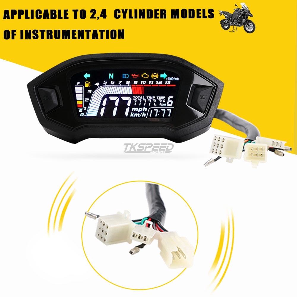 motorcycle LCD cylind for 1,2,4 cylinder ​speedometer 13000 RPM optional backlight digital odemeter Tachometer