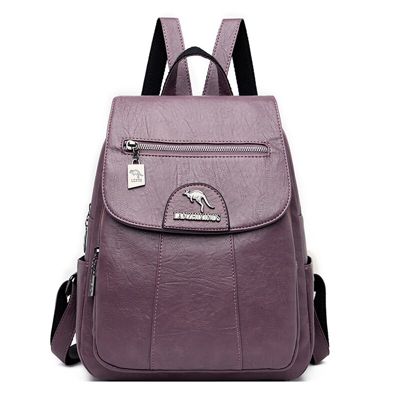 Lederen Rugzak Vrouwen Schoudertassen Multifunctionele Rugzak Schooltassen Voor Meisjes Rugzak: Purple