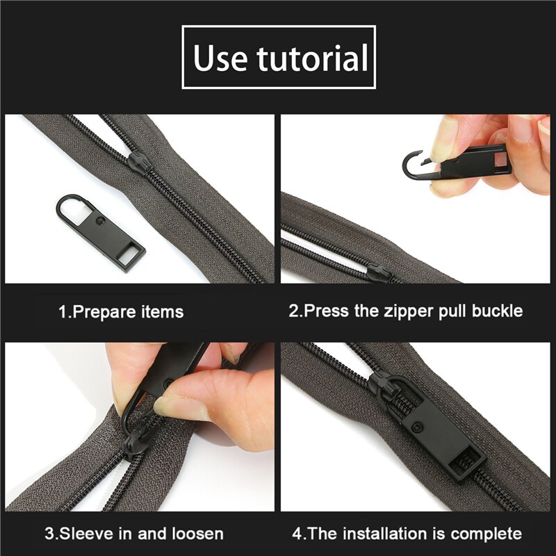 Kit de réparation de fermeture éclair en métal noir, 2 pièces, fermeture éclair éclair, extracteur pour curseur de fermeture éclair, bricolage, couture artisanale