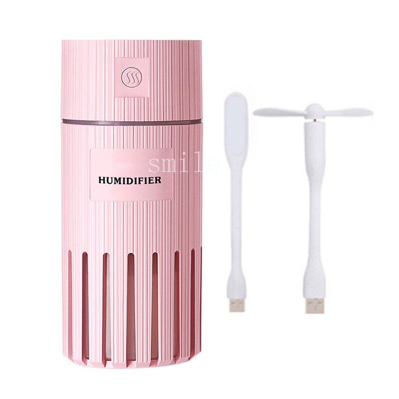 3 in 1 Air Humidifier 320ML USB Mini Ultrasonic Essential Aroma Diffuser with fan Colorful Lamp Car Home Air Purifier Mist Maker: Pink type2