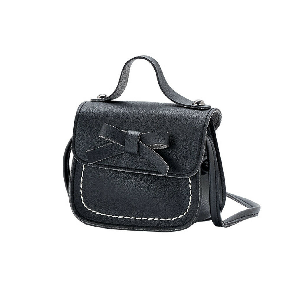 Merk peuter baby messenger bags kinderen kinderen meisjes prinses schoudertas handtas effen strik prinses portemonnees: Zwart