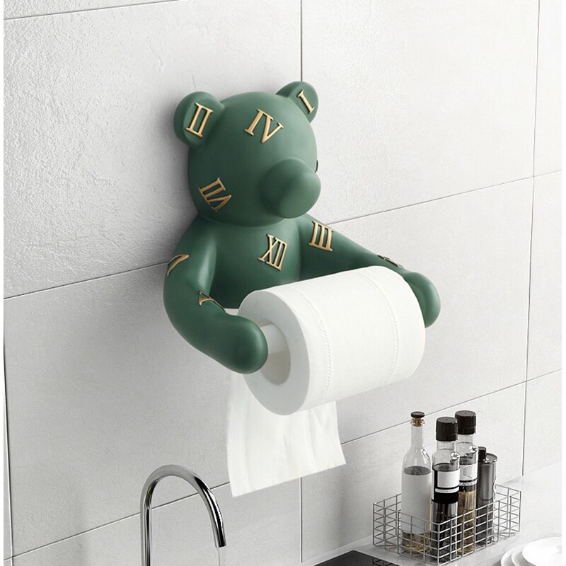 Bear Wall Mounted Tissue Box Holder Decor Animal Head Status Tissue Paper Roll Toilet Tissue Holder