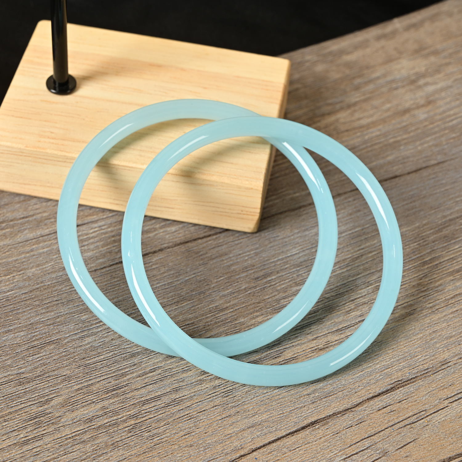 2Pcs/Set Glass Natural Jade Solid Color Jingle Bangles Retro Simple Bracelet Femme Women's Casual China Jewelry: 50-52mm / Light Yellow Color