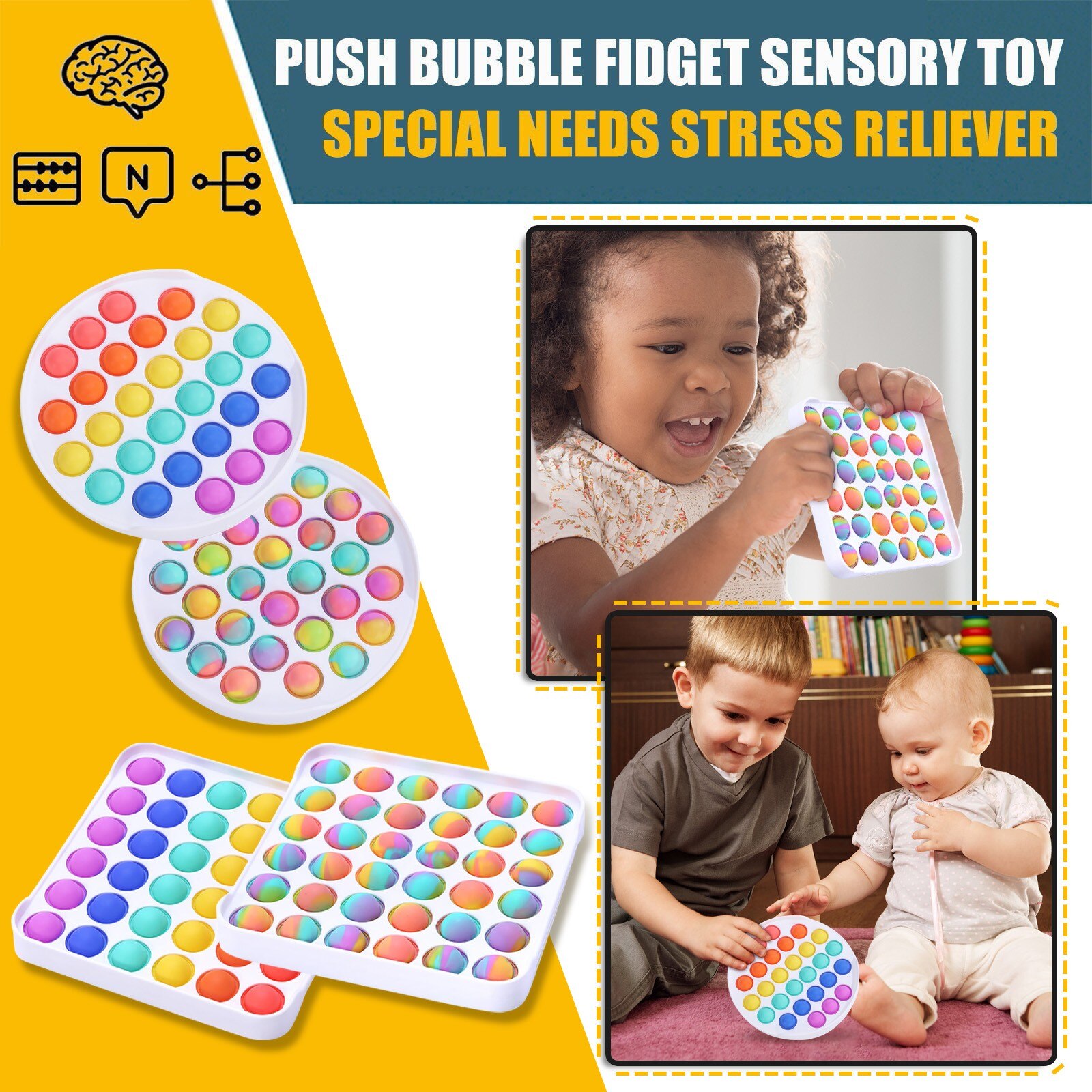 Pops Fidget Reliver Stress Toys Rainbow Push It Bubble Antistress Toys Adult kids Sensory Toy To Relieve Autism Free