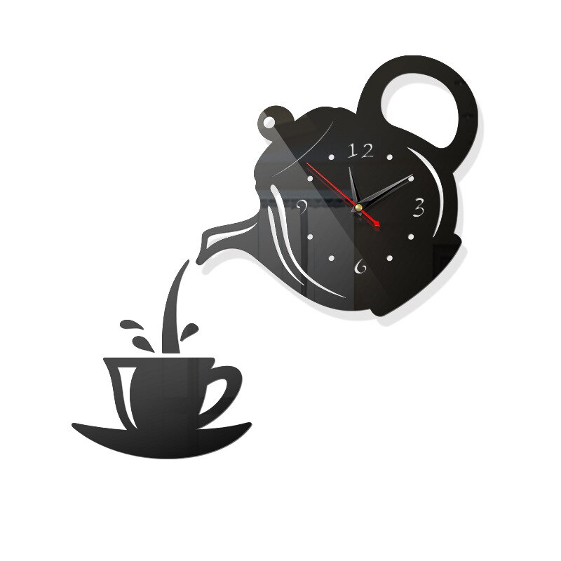 Diy 3D Teapot Wall Clock For Acrylic Coffee Cup, Kitchen Decorative Wall Clock, Wall Clocks For Living Room WJ10