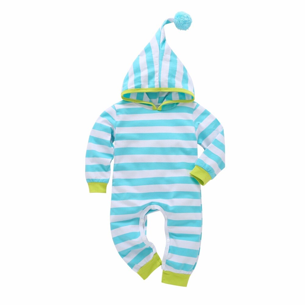 automne hiver bébé barboteuses à manches longues bleu rayure à capuche bébé garçon fille vêtements -né infantile vêtements combinaison tenues