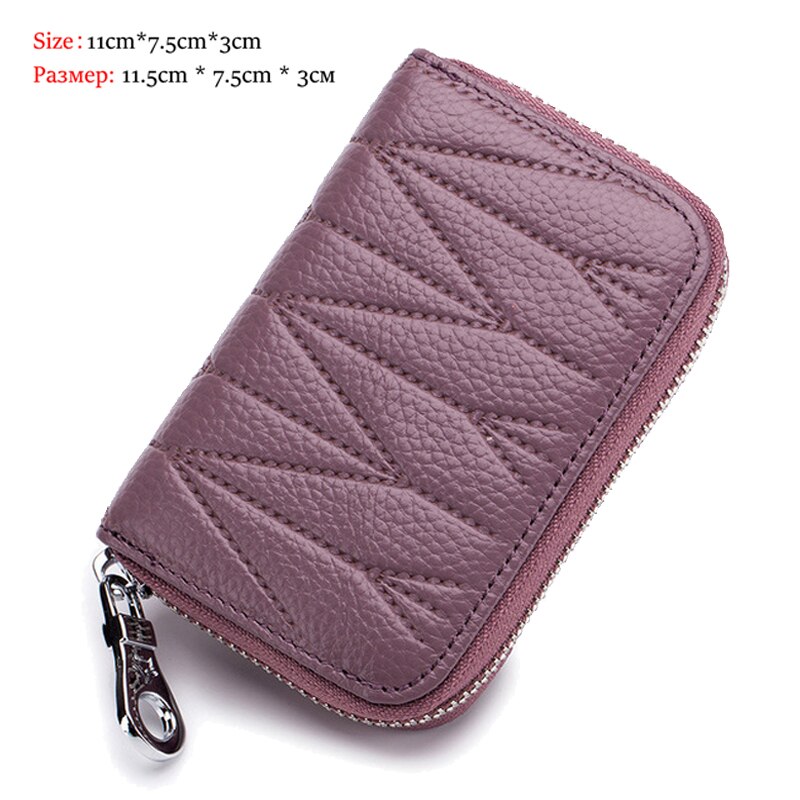 nuevas Carteras de cuero genuino para mujer, Carteras cortas para mujer, portatarjetas de pasaporte para mujer, Carteras de gran capacidad: Style-2 Light purple