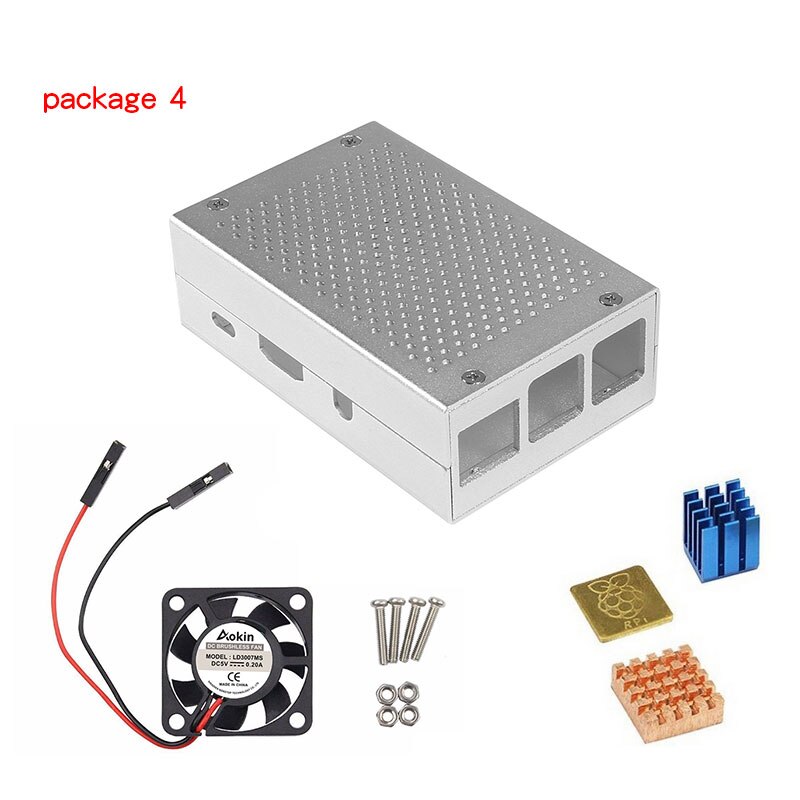 Raspberry Pi 3 Case Cooling Heatsinks Black Silver with Power + heatsink+fan for Raspberry pi 3B/3B+: package 4