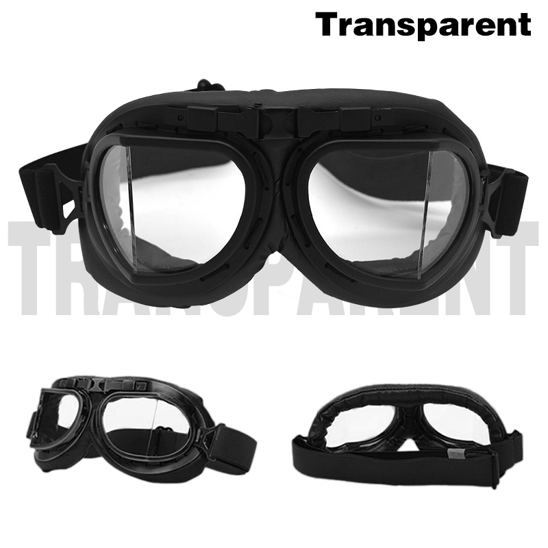 Motorcykel briller retro hjelm pilot briller motorcykel cykel briller vintage klassiske solbriller til gafas motocross dirt bike: Sort gennemsigtig