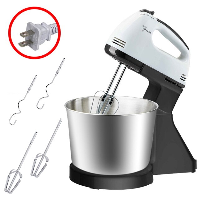 Hand Mixer Electric Egg Beater 7 Speeds Handheld Whisk with Stainless Steel 2 Beaters 2 Dough Hooks 1.7L Container: US