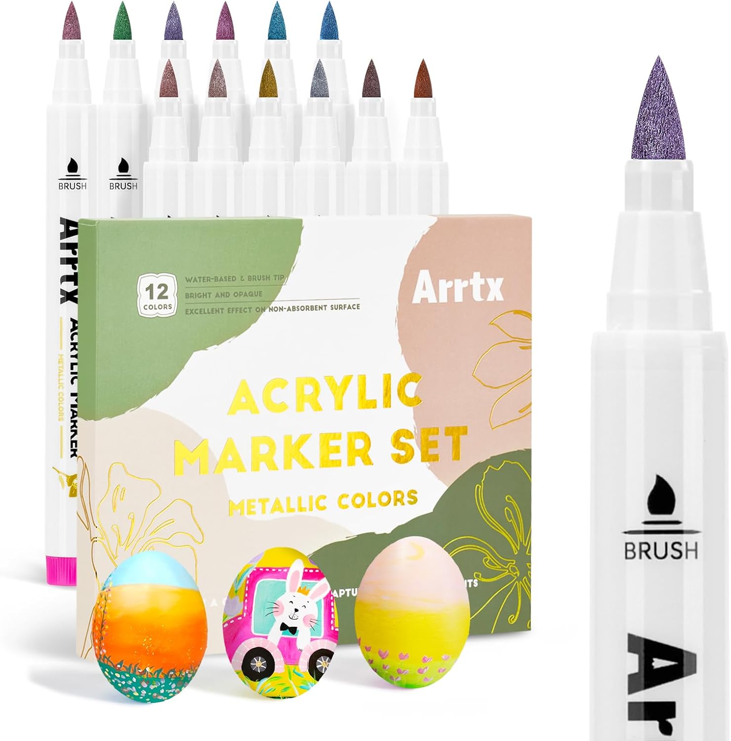 Arrtx 12/36/48/60/90 kleuren acryl marker voor rotsschilderen, borstel tip verf markers kunstbenodigdheden, stof verf markers: Army Green