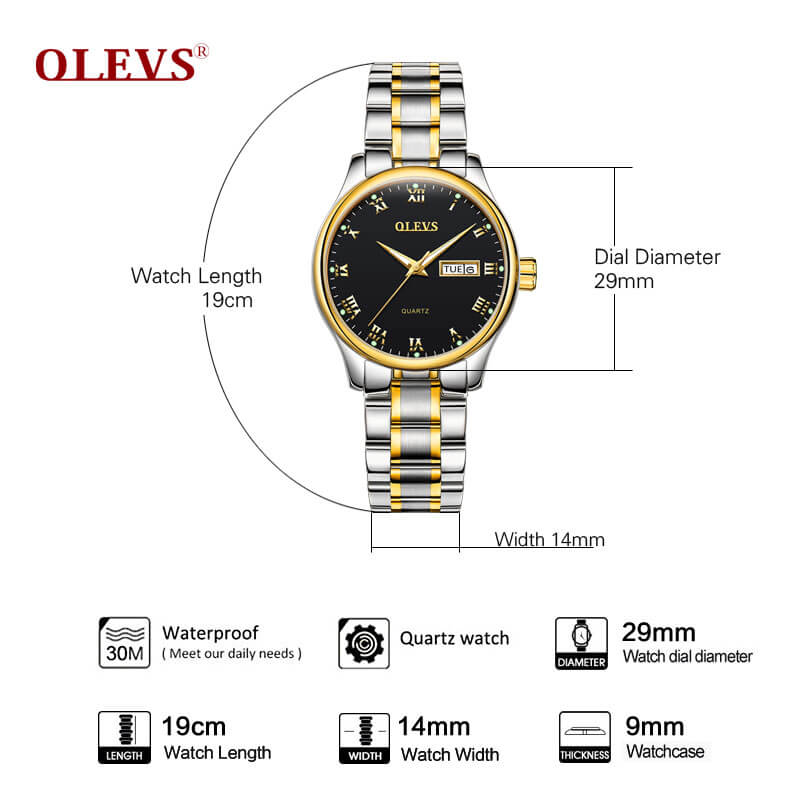 OLEVS Paar Horloge Paar Rvs/Lederen Dames Horloge Datum Lichtgevende Quartz Mannen Horloges Waterdicht Horloge