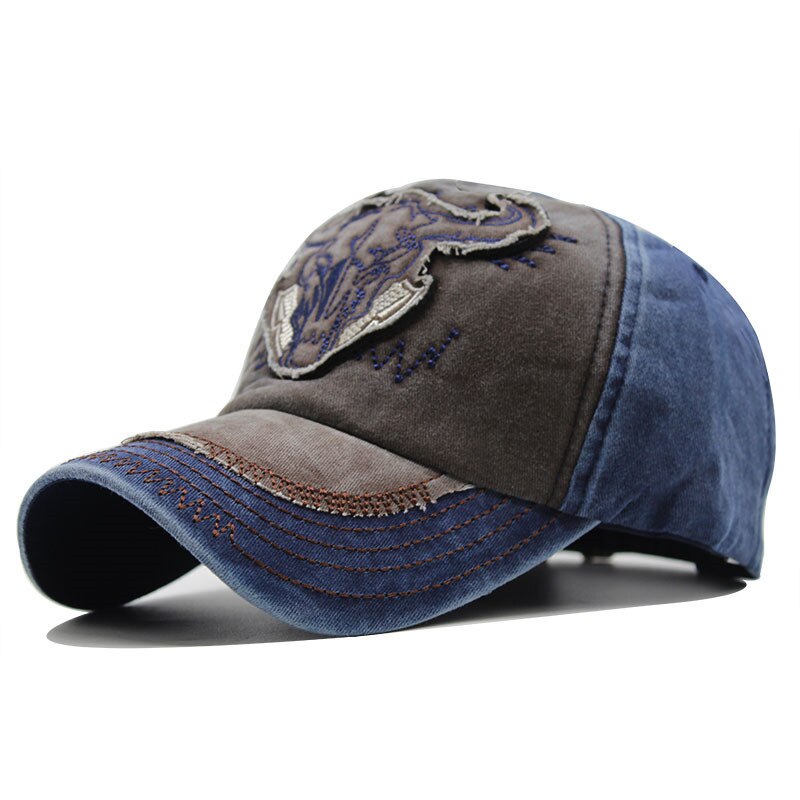 Baseball Cap Bull Head Embroidery Washed Casual Retro Outdoor Men's Sun Hat: brown