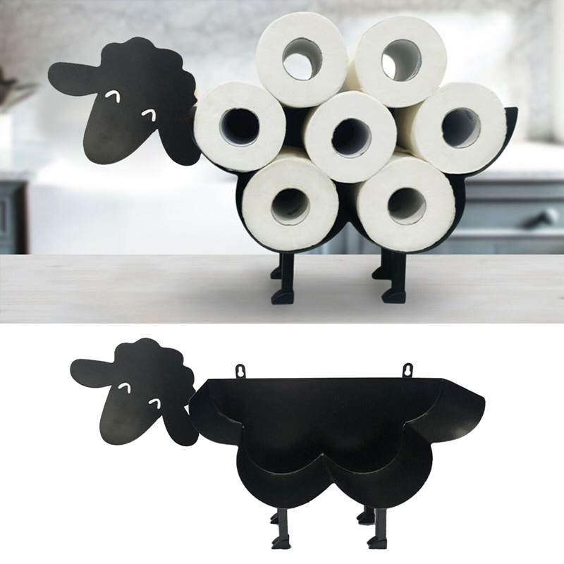 JFBL Cute Sheep Toilet Paper Roll Holder Black Toilet Roll Holder Free Standing Or Wall Mounted Tissue Paper Stand