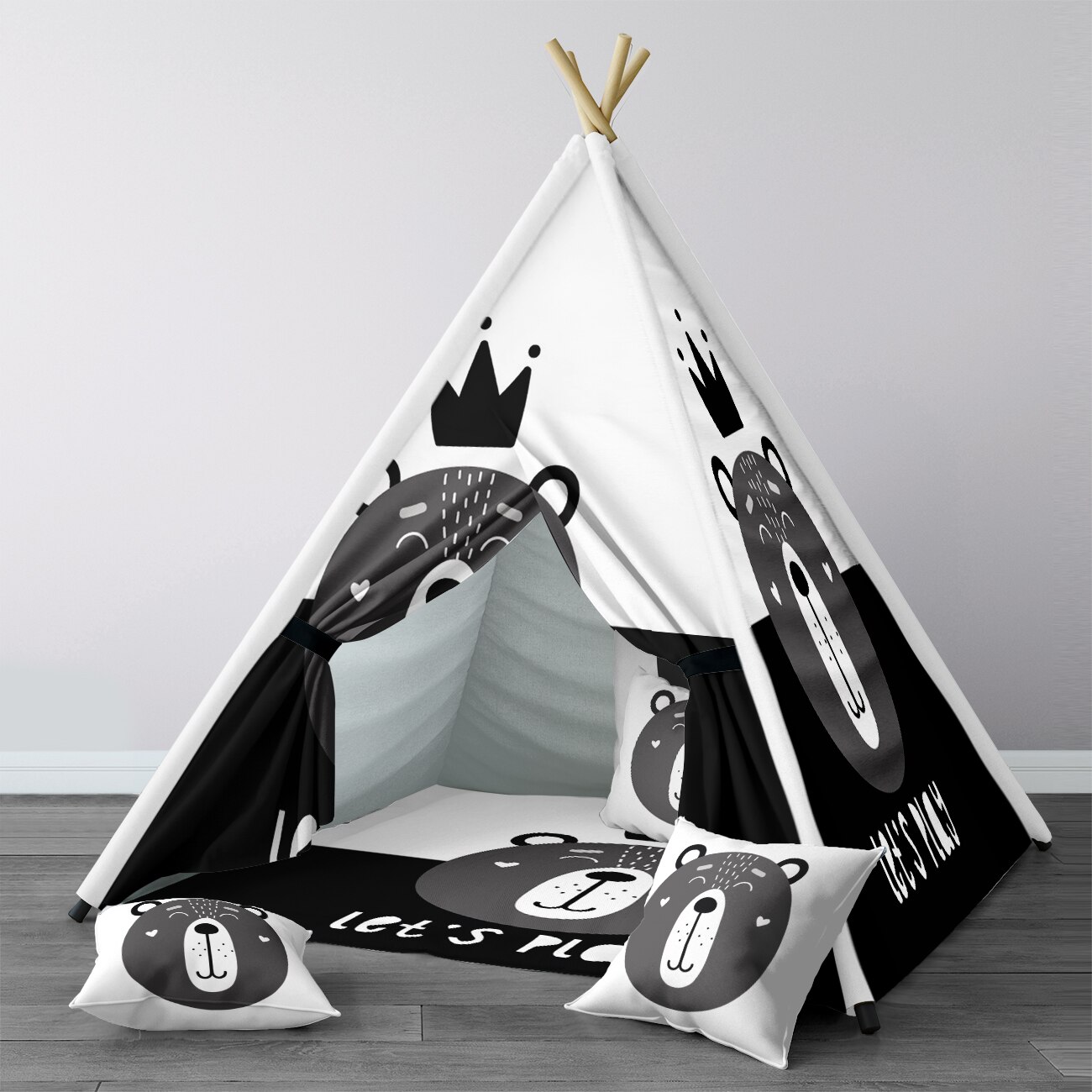 Wigwam – tente de jeu intérieure Portable pour enfants, chambre à coucher, Black Bear King, modèle 1372
