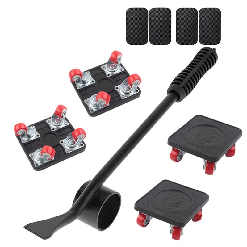 5 Pcs Furniture Mover Set Transport Lifter Heavy Stuff Moving 4 Wheeled Mover Roller with Wheel Bar Moving Device Tools