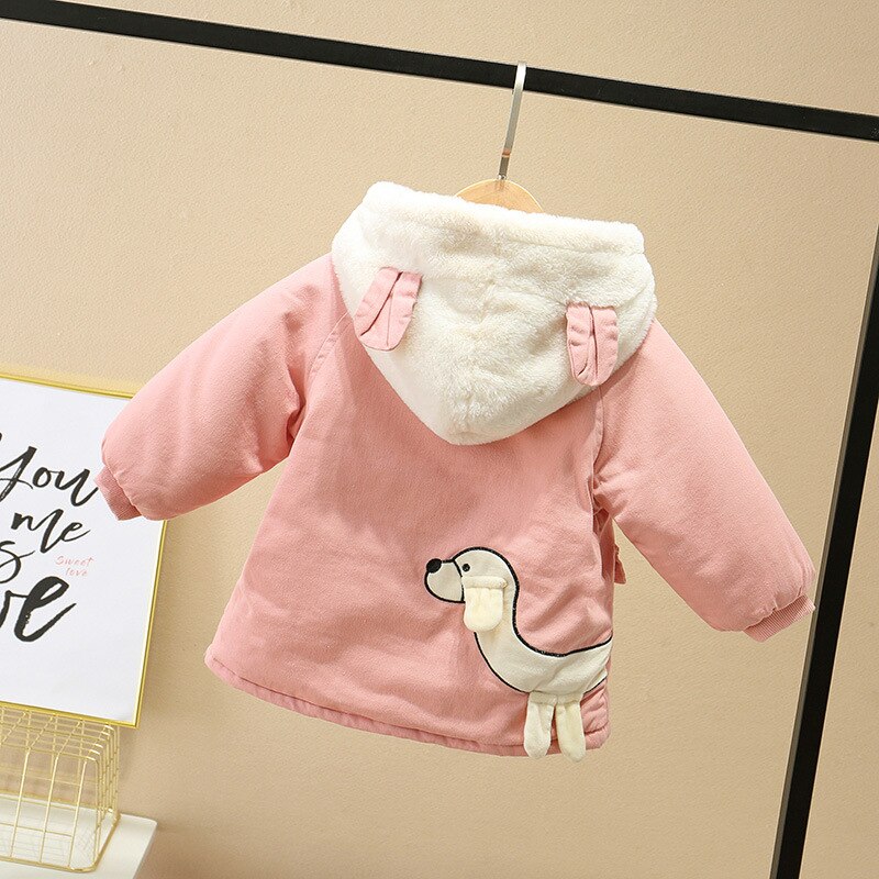 Girls in , the winter pure color embroidery printing cotton-padded jacket coat female baby animals: Pink / 18M