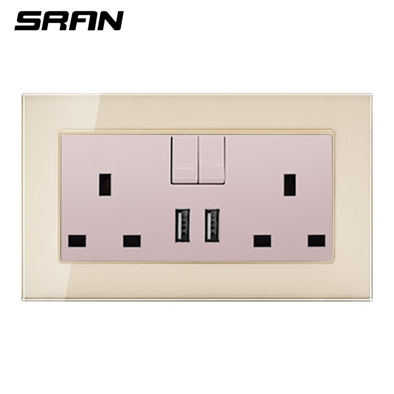 Sran hærdet glas panelmateriale 146*86mm med afbryder stikkontakt vægstik boligindretning usb-stik mobilport