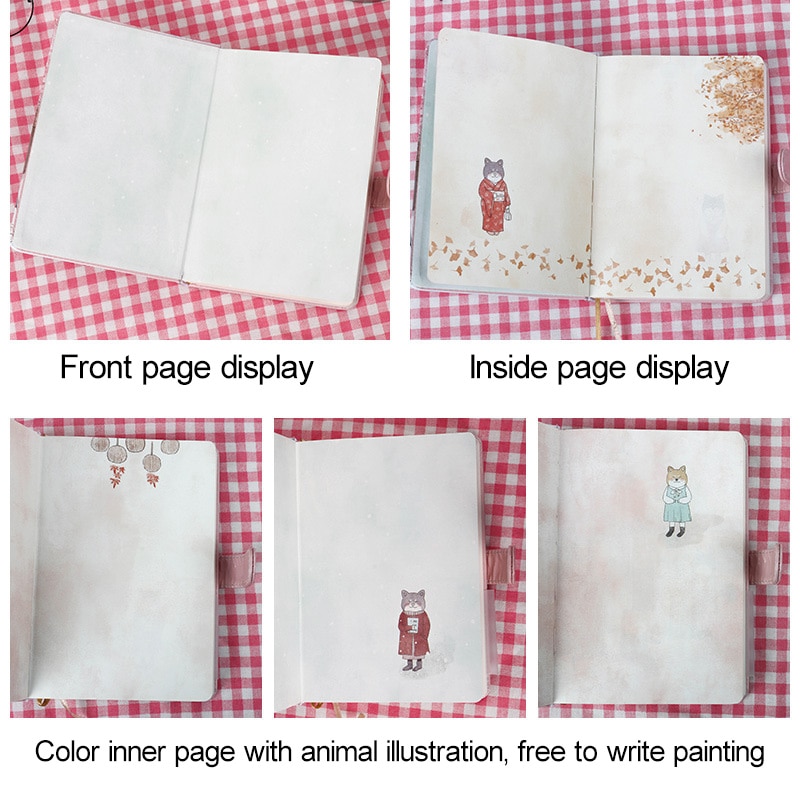 A5 søde japanske kat notesbog læder cover planlægger dagsorden farve side bindemiddel dagbog skoleforsyninger filofax