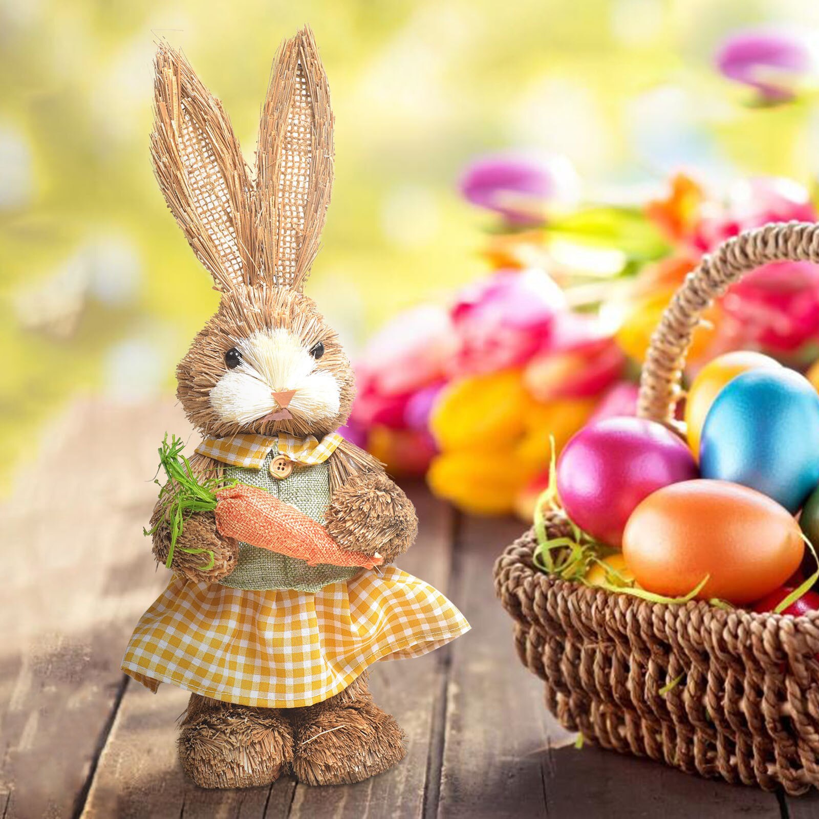 Pasen Simulatie Bunny Huis Tuin Bunny Decoratie Creatieve Stro Bunny Ornament Gesimuleerde Konijn Decor Tuin # T2G