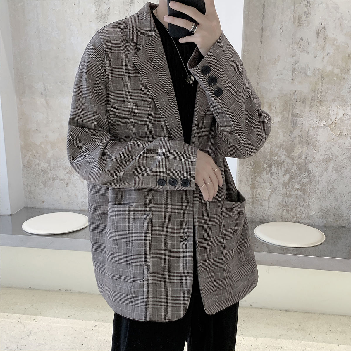 Herre langærmet plaid print blazere jakkesæt løs frakker western tøj tøj overtøj s-xl