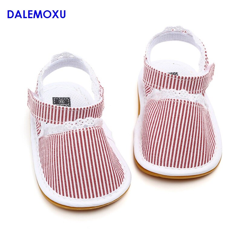 Babysko rød stribet bomuldssandal slip-on sko piger blonder afslappet sport baby sneakers skridsikre sommer vandresko til spædbørn