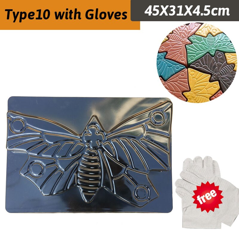 12Type DIY Garden Walk Pavement Mold Reusable Path Maker Concrete Molds Manually Paving Cement Brick Stone Road Concrete Molds: Type10 with Gloves