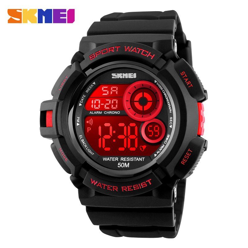 SKMEI Outdoor Sport Horloge Mannen Eenvoudige Kleurrijke LED Display Horloges Waterdicht Schokbestendig Digitale Horloge reloj hombre 1222: Red