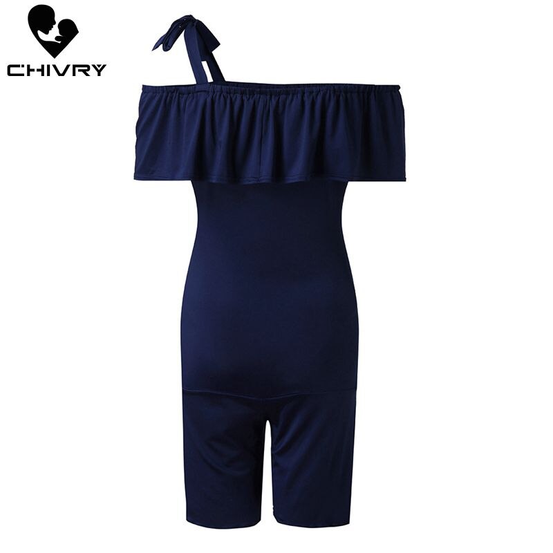 Summer Women Maternity Rompers Ruffles Slash Neck Pregnancy Jumpsuit Solid Pregnant Women Romper Playsuit
