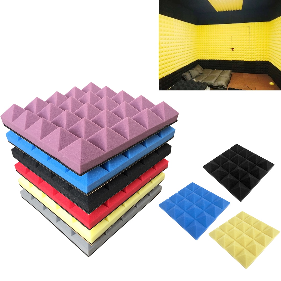 25x25CM Soundproofing Acoustic Studio Absorbing Wedge Foam Tiles Wall Panels Suitable For Sound Studio Acoustic Foam Panel