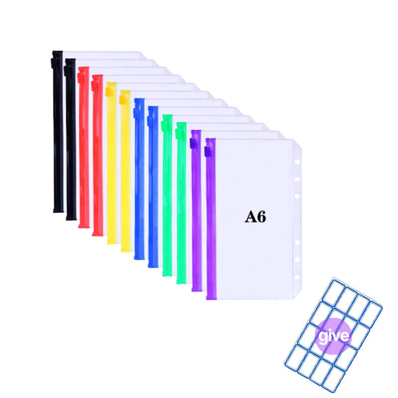 Aasjbofa bindelommer  a5/a6 bindemiddel løs bladpose klare lynlåsmapper til 6- ring notesbog bindemiddelpose dokument arkivering poser: 12 stk. -a6 størrelse