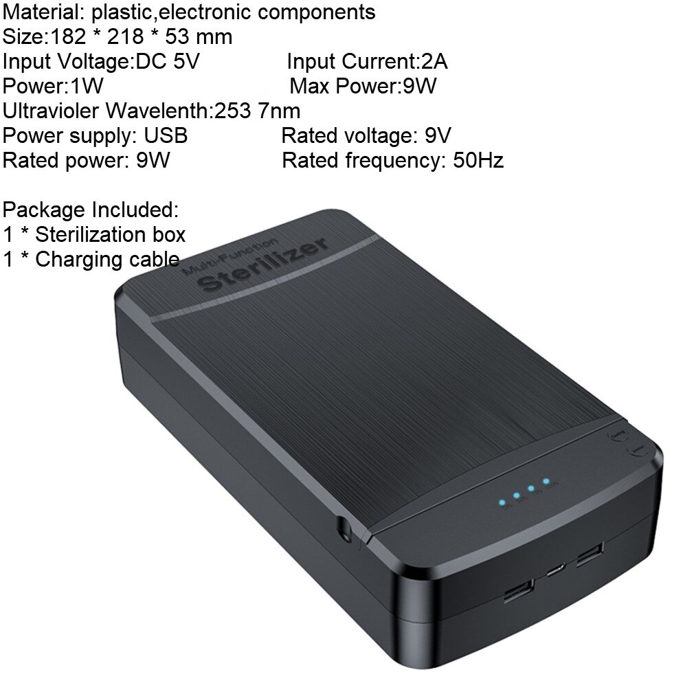 Quick UV Light Phone Sterilizer Box Jewelry Phones Cleaner USB Personal Sanitizer Disinfection Cabinet: black